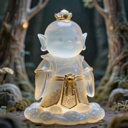 cartoon guardian spirit of the cloud forest. translucent resin sculpture, backlighting, depth of field, 4 k, metallic filigree details, g rated