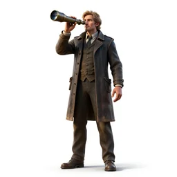 towering astronomer with telescope, detailed 3d character render, full body, standing, isolated on a pure white background, centered, whole figure in frame, sharp focus, studio lighting