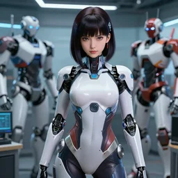 highly detailed portrait screenshot of gorgeous feminine cybertronic motoko kusanagi model pose in robotics shop. stephen bliss, 8 k, fantasy artstation by greg rutkowski, loish, rhads, ferdinand knab, makoto shinkai and lois van baarle, ilya kuvshinov, rossdraws, tom bagshaw, radiant luminance.