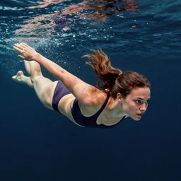 portrait of a young woman swimming in space, giuseppe riccobaldi,, detailed, perspective composition, ( ( victo ngai ) ), karolis strautniekas, shaded, matte print, rich grainy texture, gradients, dynamic pose, vivid, paula scher