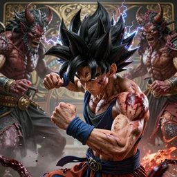 fistfight, bloody, brutal, scars, warrior girl, muscular girl, wild spiky black saiyan hair, long spiky hair, electrified hair, fistfighting demons, ultra realistic, intricate details, highly detailed, subsurface scattering, photorealistic, octane render, 8 k, art by artgerm, greg rutkowski, magali villeneuve, alphonse mucha