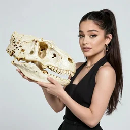 ariana grande holding an ancient dinosaur skull in the movie interstellar