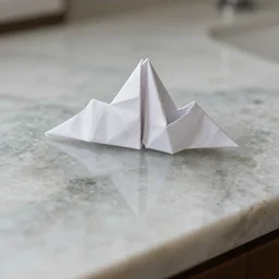 a photo of a quartz countertop with an oragami mountain, rule of thirds, hyper detailed, intricate, soft focus,