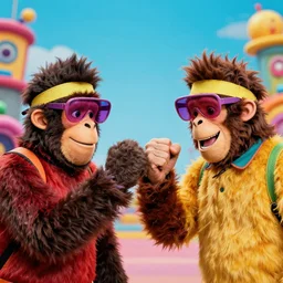 happy fist bumping visor wearing accountants, victorious, fun loving, psychedelic, adventurous, monty python