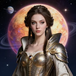 cyberpunk portrait of the powerful empress of the solar system in the style of jean - honore fragonard and in the style of stephan martiniere. glowing, ornate and intricate linework, stunning, dynamic lighting, ultrafine and hyperdetailed.