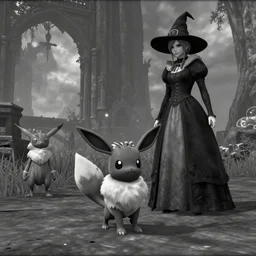 trailcam footage grayscale low saturation video game elden clay growlithe reprisal star resident evil unreal engine mismagius mystery skyrim dungeon ultrahd resident eevee wearing bandanna standing under giratina, maidenless wearing witch hat pokemon