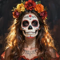 Illustration of a sugar skull day of the dead girl, art by david a hardy