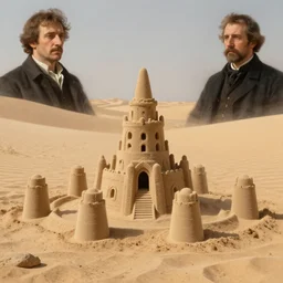 a sand castle in the desert, by Jean-Auguste-Dominique Ingres and Albert Bierstadt and John Singer Sargent, artstation, concept art, aesthetic, high definition