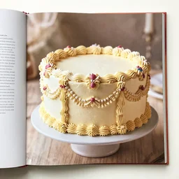 photograph of a fancy baroque cake from cookbook in color
