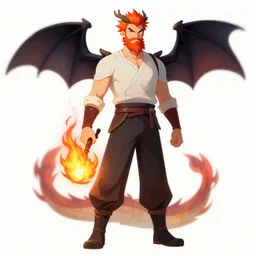 full body anime style human with a beard out of fire, in dragon form, bald. fantasy style. very punk / alt aesthetic. wings and tail, a highly detailed, digital painting, artstation, concept art, matte, sharp focus, illustration, art by artgerm and greg rutkowski