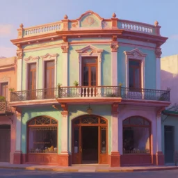beautiful painting concept art of buenos aires houses and storefront without characters, colonial architecture, intricate and smooth colors, front view, colorful octane render, beautiful dawn light, cinematic composition, art style by pixar and michal sawtyruk
