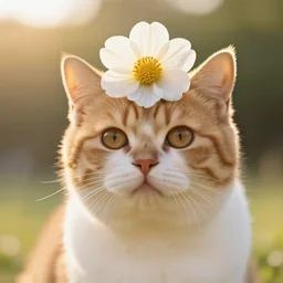 cute cat with flower on its head, golden hour