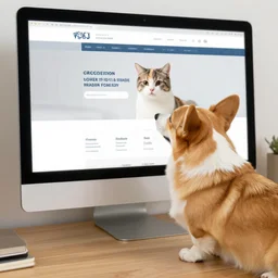 Corgi and cat fixing the website