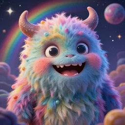 hyperrealistic close-up baroque psychedelic!! celestial organic happy fluffy monster!! peaceful kind spirit of nature highly detailed concept art eric zener elson peter cinematic hard rainbow lighting high angle hd 8k sharp shallow depth of field, inspired by Zdzisław Beksiński