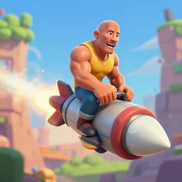 Dwayne Johnson riding a rocket from clash royale