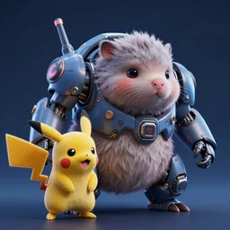 high quality 3 d render sci - fi very cute mecha! & fluffy! wombat!! hybrid fighting, highly detailed, unreal engine cinematic smooth, in the style of detective pikachu & blade runner, hannah yata charlie immer, dark blue neon light, low angle, uhd 8 k, sharp focus