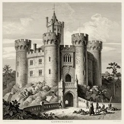 castle gormenghast, by gustave dore and gustave morneau,