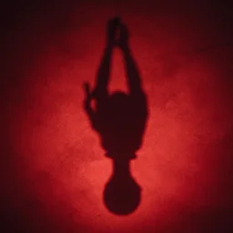 dreambotmothership sees her own shadow cast in red light and outlined on the floor below her