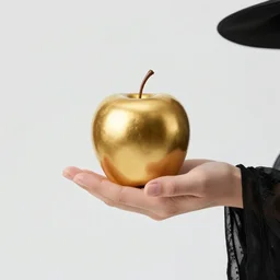 photo still of gold apple being offered by a witch, dynamic angle, 8 k, studio lighting bright ambient lighting key light, 8 5 mm f 1. 8
