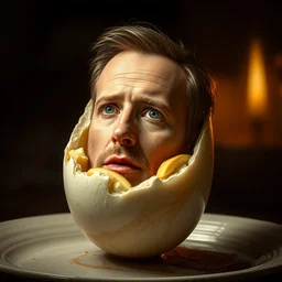 edward norton's face in a boiled egg, highly detailed, dramatic lighting, concept art by caravaggio and greg rutkowski and artgerm