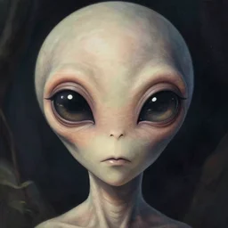 A potrait of an alien with big and cute eyes, fine-face, realistic shaded perfect face, fine details. Night setting. Realistic shaded lighting poster by Ilya Kuvshinov katsuhiro, magali villeneuve, artgerm, Jeremy Lipkin and Michael Garmash, Rob Rey and Kentarõ Miura style, trending on art station