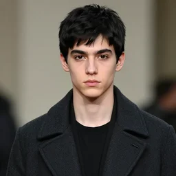 a white teen with black short hair and dark brown eyes wearing a formal overcoat, hyperrealistic, high quality, high detail, 8k, trending on artstation