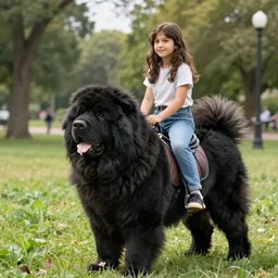 girl riding a giant newfoundland dog in the park, trending on artstation