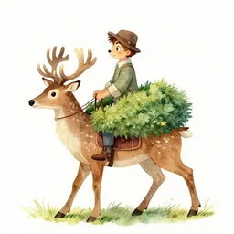 a drawing of a hedge riding a deer, a storybook illustration by suzy rice, trending on deviantart, furry art, storybook illustration, watercolor, official art