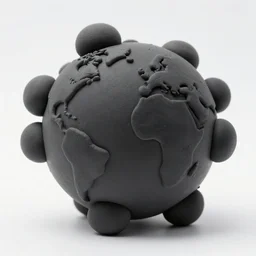 realistic photo of a scientific model of an ugly rough globe molecule made of black clay with wooden sticks and branches, front view 1 9 9 0, life magazine reportage photo, metropolitan museum photo