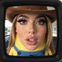 gopro closeup, wearing dolce & gabbana, jar jar binks as a female cowgirl, long eyeslashes, huge juicy lips, big seductive eyes, shot by mario testino, realistic vfx simulation