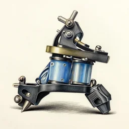Well-detailed Tattoo machine color pencil sketch, hyper-realistic