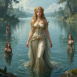 lake godness, highly detailed, d & d, water everwhere fantasy, highly detailed, digital painting, trending on artstation, concept art, sharp focus, global illumination, ray tracing, illustration, art by artgerm and greg rutkowski and fuji choko and viktoria gavrilenko and hoang lap