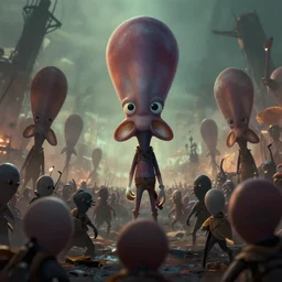 close up cinematic artwork of squidbillies staring down the enemy on the battlefield by Greg Rutkowski, 4k, masterpiece