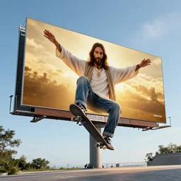 jesus christ skateboarding, billboard image, hyperdetailed, artstation, cgsociety, 8 k