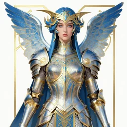 art deco portrait valkyrie, blue and gold ornate armor, highly detailed, intricate detail, art station,