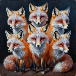 intricate five frost fox by pablo picasso, oil on canvas, hdr, high detail, photo realistic, hyperrealism, surrealism, cinematic, matte finish, high contrast, 3 d depth, centered, masterpiece, vivid and vibrant colors, enhanced light effect, enhanced eye detail, artstationhd