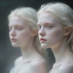 out of focus photorealistic pale young women by michael carson and sarah moon, very blurry, translucent white skin, foggy