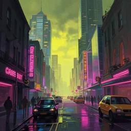 cyberpunk dublin streets in 2 0 7 7 by thomas kinkade