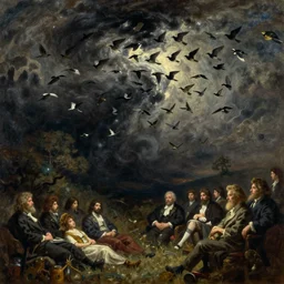 a landscape of swirling darkness and shadow with a swarming flock of birds, extremely detailed oil painting, rhads, sargent and leyendecker, savrasov levitan polenov, bruce pennington, studio ghibli, tim hildebrandt, digital art, landscape painting, trending on artstation, masterpiece