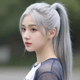 beautiful asian girl, silver ponytail, portrait, photography