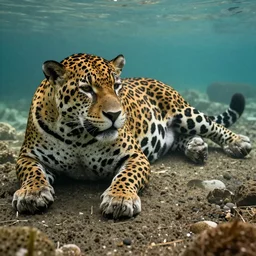 highly detailed sexy jaguar lounging in a lagoon photograph 4K
