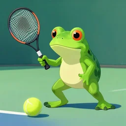 A frog playing tennis
