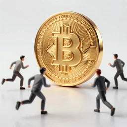 people running away scared from bitcoin, bitcoin evil, cyberpunk art ultrarealistic 8k