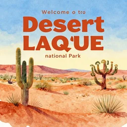 welcome to desert lagoon national park! vibrant tourist poster, minimalism, tourism, rich color palate, watercolors, trending on artstation