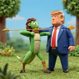 Claymation, Legolas shooting arrows at Donald Trump