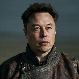 ancient mongolian elon musk, close up, cinematic, moody