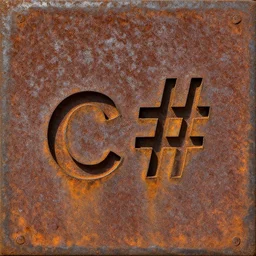 a rusty steel plate engraved with'c #'