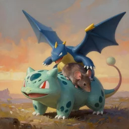 painting of hybrid bulbasaur!!! and ( ( ( ( mouse ) ) ) ) fused together, intercrossed animal, by zdzislaw beksinski, by lewis jones, mattias adolfsson, cold hue's, warm tone gradient background, concept art, digital painting