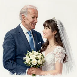 professional photograph of Joe Biden and Asuka Langley getting married, very detailed, very intricate, 8k,