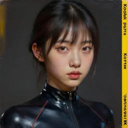 clothed, worksafe. instagram photo, kodak portra. by wlop, ilya kuvshinov, krenz cushart, greg rutkowski, trending on pixiv. zbrush sculpt, octane, maya, houdini, vfx. close - up face of a cute japanese filipino girl wearing latex leotard. oil painting. cinematic dramatic atmosphere, sharp focus, volumetric lighting.
